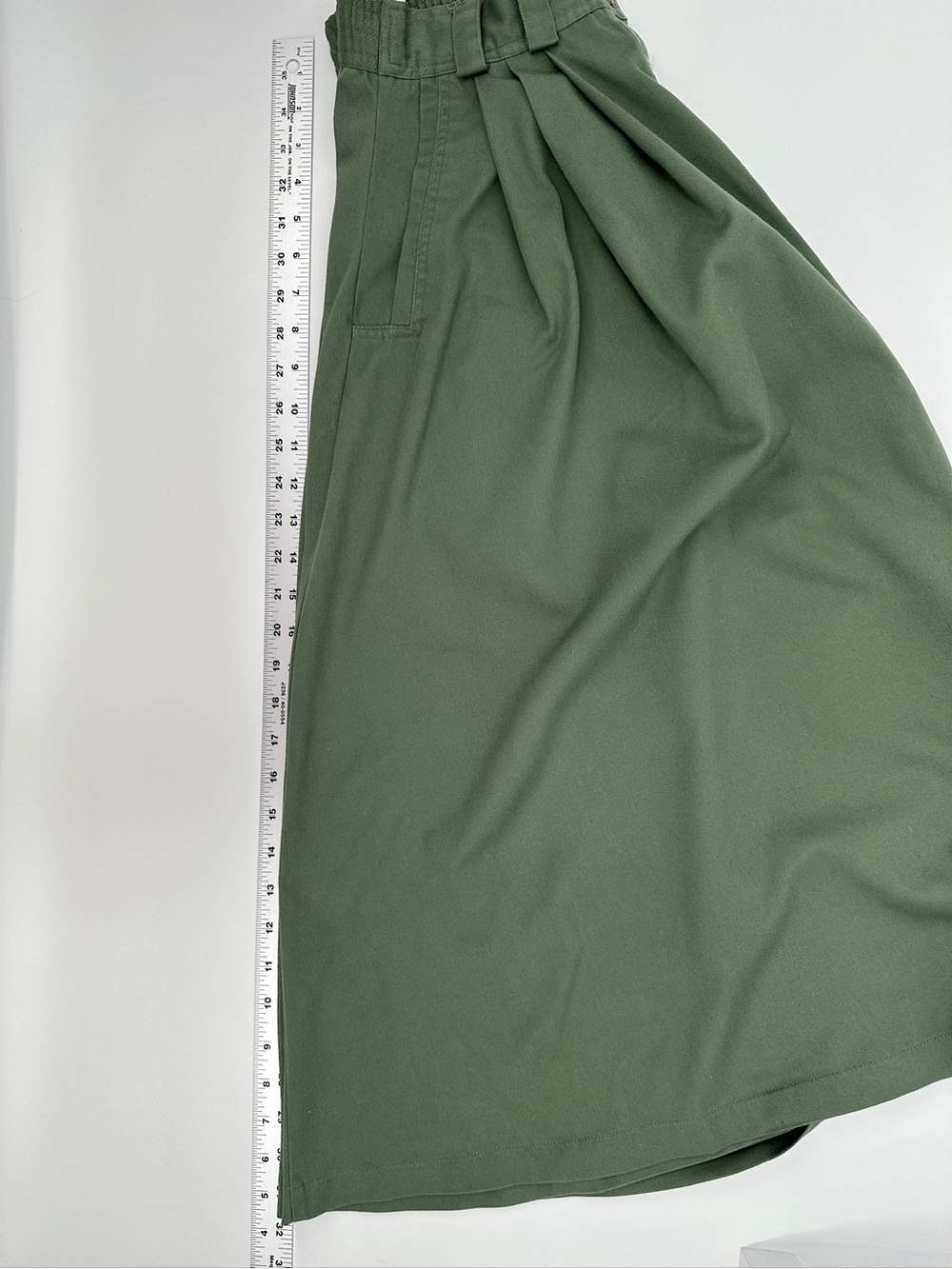 Karen Scott Olive Button Front Midi Skirt Pockets Pleats Cotton Blend Vtg Size 8 - Picture 6 of 9